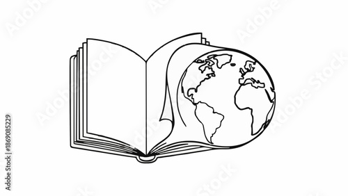 An open book revealing a globe, symbolizing global knowledge and education