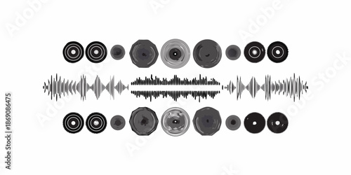 Abstract representation of sound waves and vinyl records in monochrome