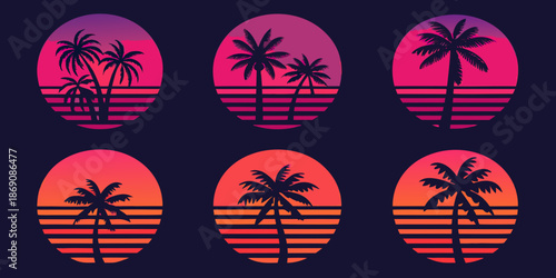 Retro tropical vibes palm trees and sunset gradients in a vintage style