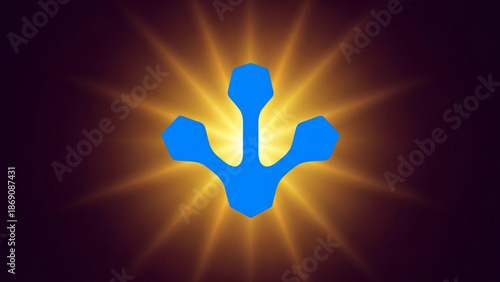 A blue whisk with a radiant golden glow on a dark background for cooking and baking concepts with kitchen and utensil and stylized with art