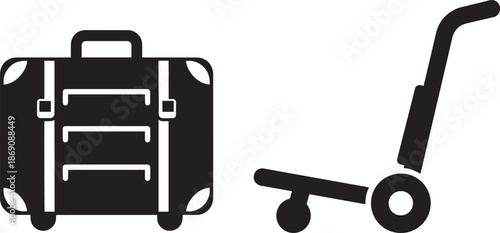 Suitcase luggage next to airport baggage cart for travel equipment
