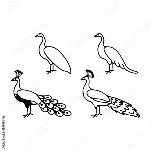 A cute cartoon collection featuring a set of wild birds and animal silhouettes like the owl, duck, and flying sparrow in a nature vector illustration design