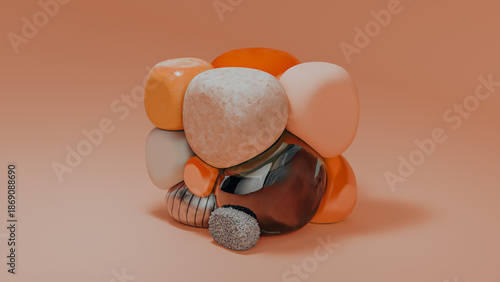 Abstract design of cube-shaped stones in various textures and colors