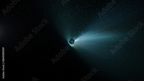 Bright comet streaking through the darkness of space