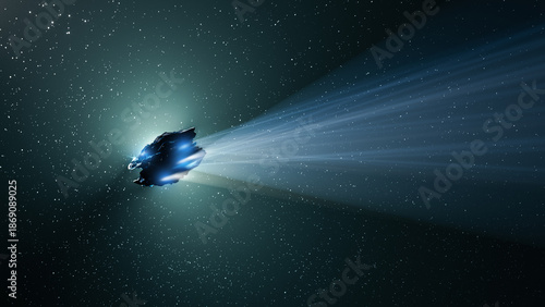 Bright comet streaking through the darkness of space