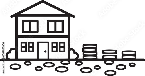House with stacks of coins icon vector finance symbol