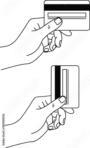 Credit, card, payment, illustration, hands, holding, debit, transaction, banking, finance, shopping, purchase, secure, checkout, ecommerce, cashless, modern, design, concept