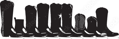 Collection of cowboy boots silhouettes in different styles and sizes