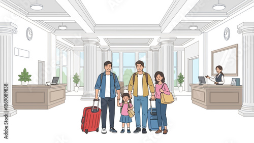 Family with Luggage at Airport Arrival Hall