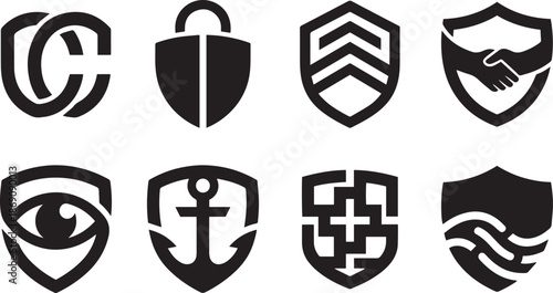 Shield logo set security protection and safety emblem collection safety concept design elements abstract shape geometric symbol vector