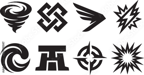Geometric logo set abstract design and symbol collection swirl tornado twister wing blast wave concept creative shape decorative icon vector