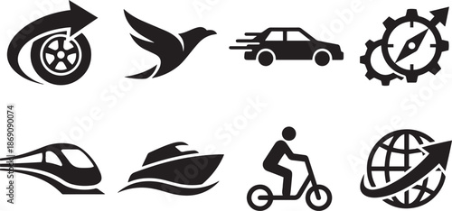 Transport logo set featuring transportation vehicle shipping delivery service concept design elements travel voyage and distribution vector illustration