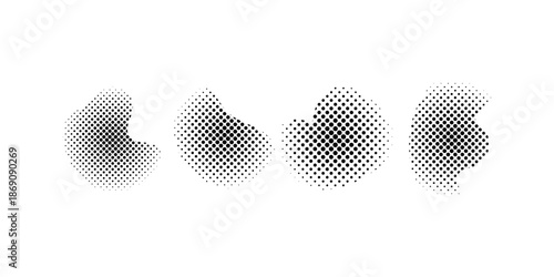 Dotted circle set with halftone effect showing collection of round shapes and polka dot patterns isolated on white background for playful modern graphic design use