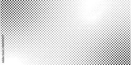 Dotted gradient with smooth dots spraying and halftones creating seamless horizontal geometric dot background for contemporary graphic design branding and visual communication
