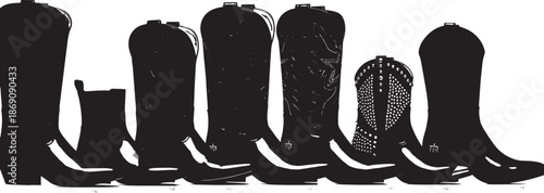 Cowboy boots silhouette set representing traditional western style