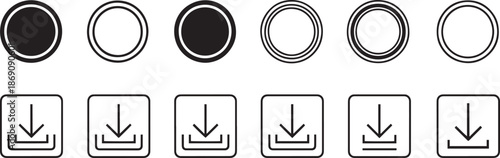 Set of radio button and download arrow icons for interface design