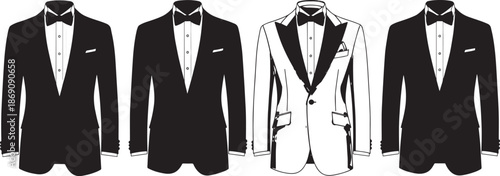 Collection of mens formal tuxedo suits with bow ties vector designs
