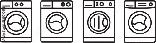 Automatic washing machine icons set for laundry and household chores