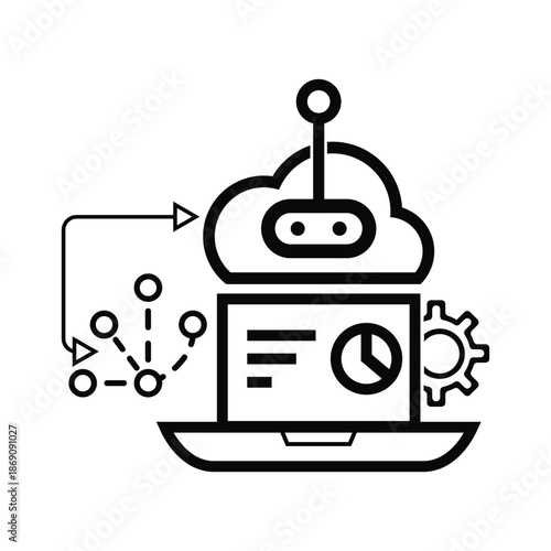 Business Automation Line Art Concept, Professional Business Automation Outline Icons, Digital Transformation and Automation Line Illustration