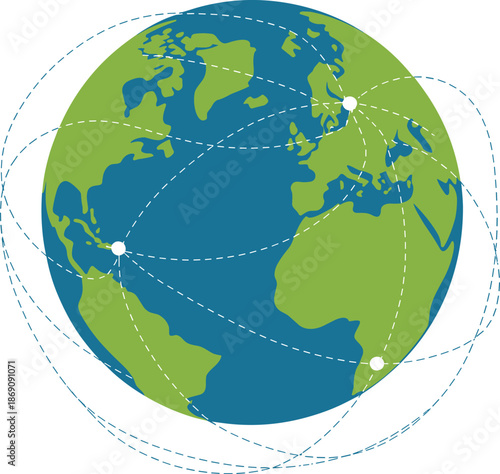 Global network connections around planet Earth, digital communication worldwide technology, internet connectivity logistics, globalization concept modern flat illustration vector design