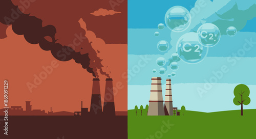 A stark visual comparison illustrating the critical difference between industrial pollution and sustainable, clean energy solutions, highlighting environmental impact.