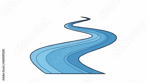 Stylized Blue River Winding Through White Background.