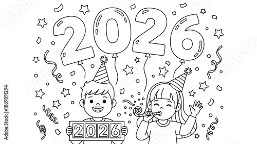 Happy new year 2026 celebration with children