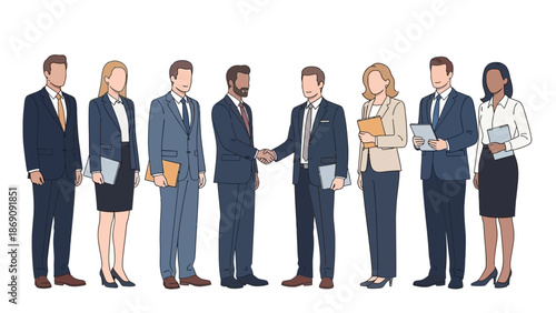 modern flat vector illustration of a diverse group of business professionals