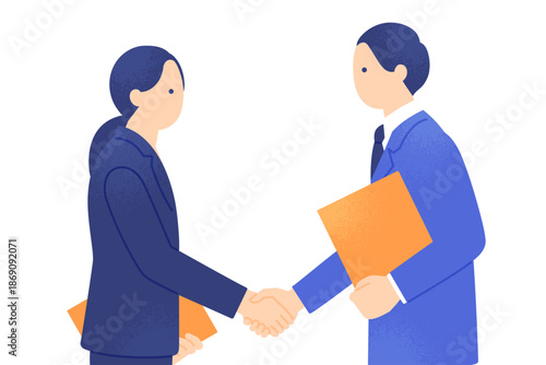 M&Aや業務提携の合意。スーツ姿で握手を交わすビジネスパーソン。