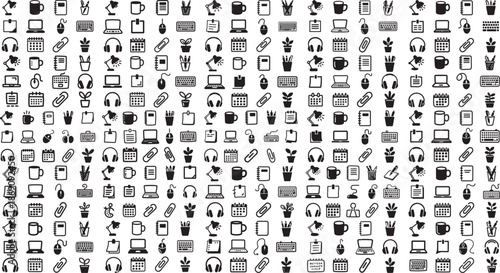 Collection of various office and work related icons on white background