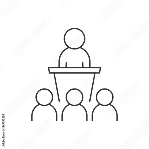 Businessman at the tribune conducts a seminar icon, vector isolated illustration