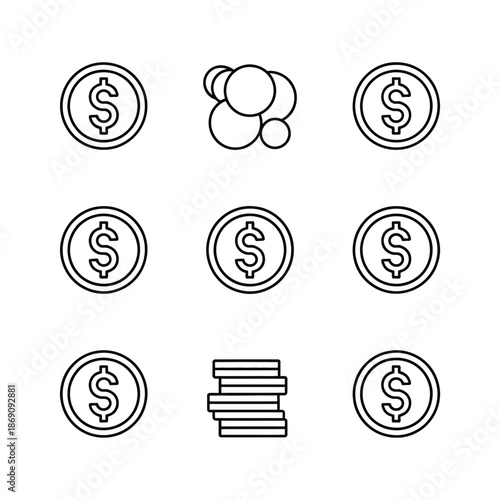 Collection of dollar coins and currency icons