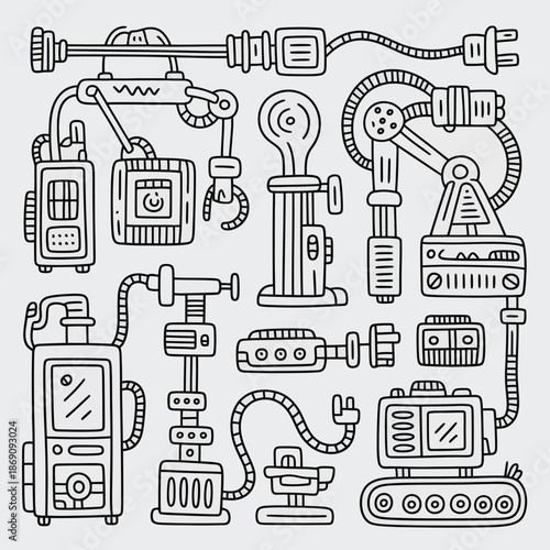 Collection of industrial machines and robotics parts
