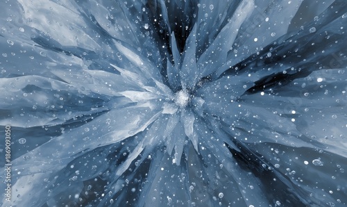 Abstract Blue Ice Explosion with Bubbles and Splashes