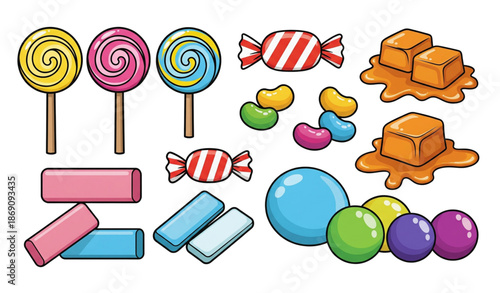 Cute confectionery candy and chewing gum vector clipart set isolated on transparent background