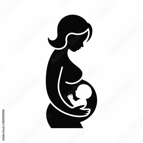 Pregnant woman holding belly with unborn baby inside