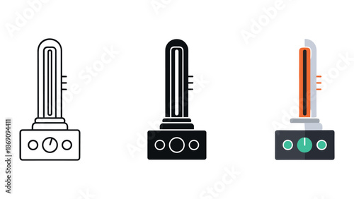 Electric heater icons in various styles and colors