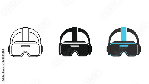 Virtual reality headset icons in different styles