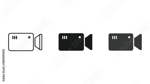 Set of three camera icons in different shades of black and white