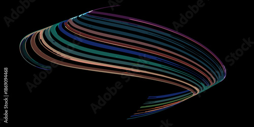 Abstract flowing ribbons of color against a dark solid black background