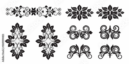 Elegant floral ornaments and decorative swirls in a black and white design