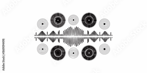 Visual representation of sound waves and circular audio elements
