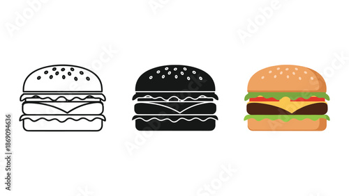 Three different hamburger illustrations side by side