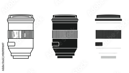 Camera lens illustration with different shading styles