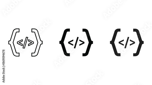 Code symbol icons set for web development and programming