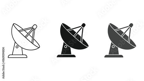 Satellite dish icons in different styles and colors