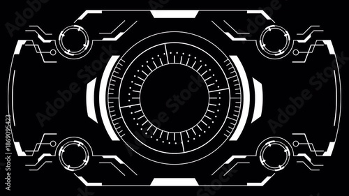 Futuristic Animated HUD Circle Frame with High-Tech UI - Transparent Background (Alpha Channel)