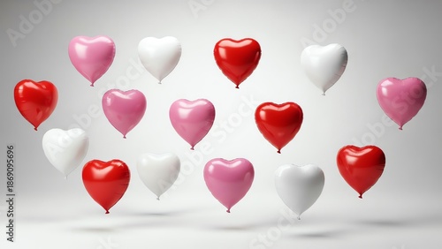 Red and pink heart balloons floating