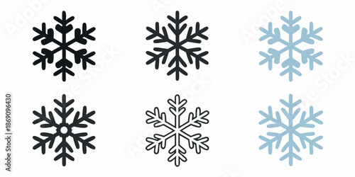A collection of intricately designed snowflake illustrations in varying shades and styles