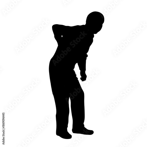 A silhouette of a person bending over and holding their back. 